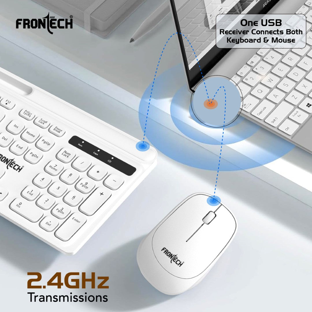 Frontech Wireless Keyboard & Mouse Combo|104 Key Layout|2.4Ghz|1200 DPI|3 button wireless mouse|1 Year Warranty Frontech Wireless Keyboard & Mouse Combo|104 Key Layout|2.4Ghz|1200 DPI|3 button wireless mouse|1 Year Warranty